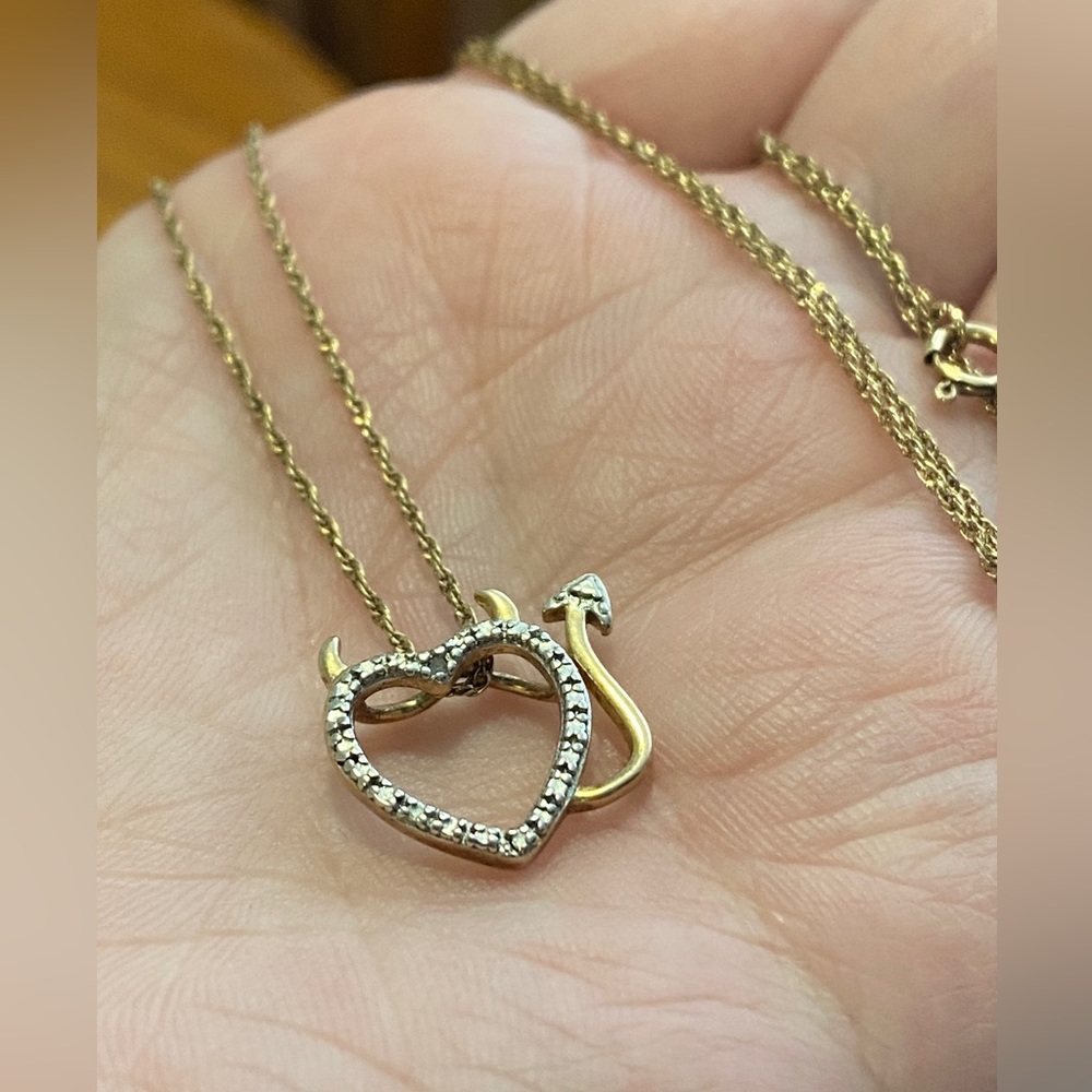 Sterling Silver Devil Tail Heart Diamond Necklace